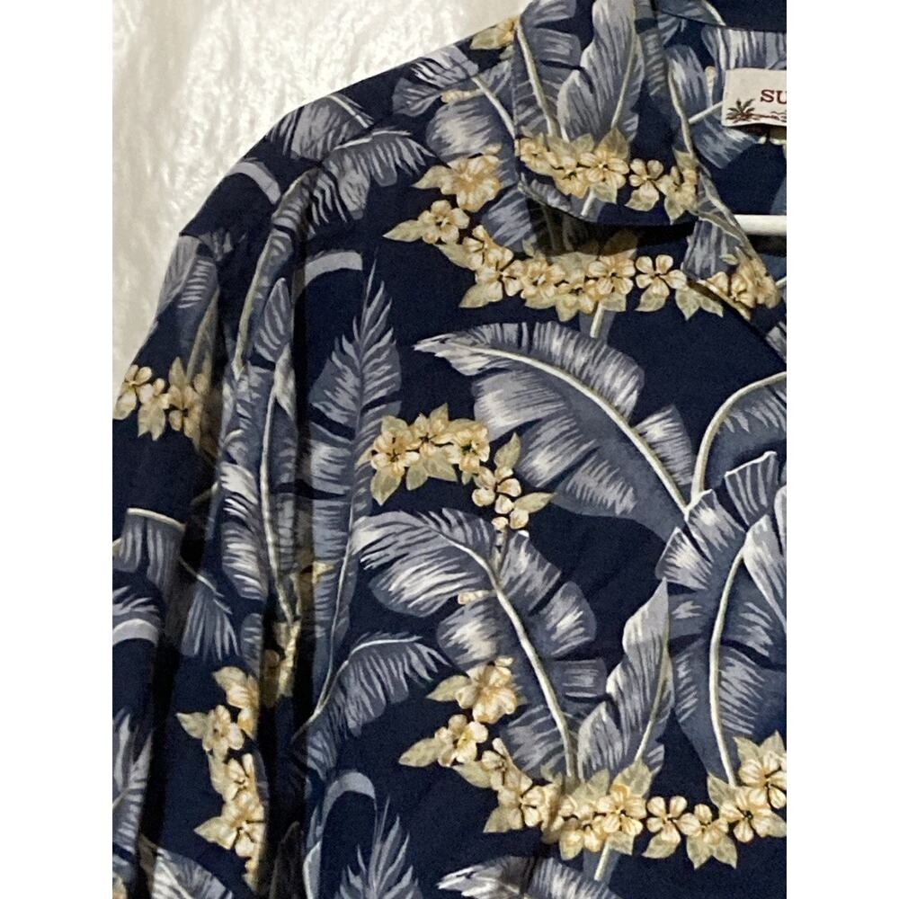 Summa Hawaiian Shirt Large Blue Tropical Floral Collar Rayon Cotton Button Down - Picture 5 of 6